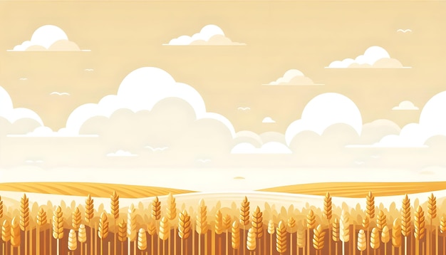 Photo simple flat vector illustration as golden wheat field under a summer sky concept as a vast golden wh