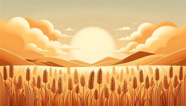 Photo simple flat vector illustration as golden wheat field under a summer sky concept as a vast golden wh