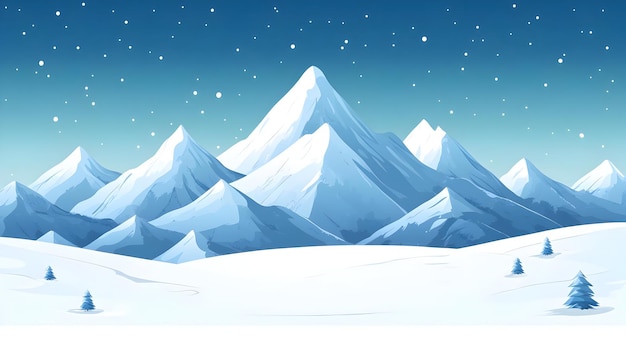 Photo simple flat vector illustration as snowy mountain peaks under a clear winter sky concept as majestic