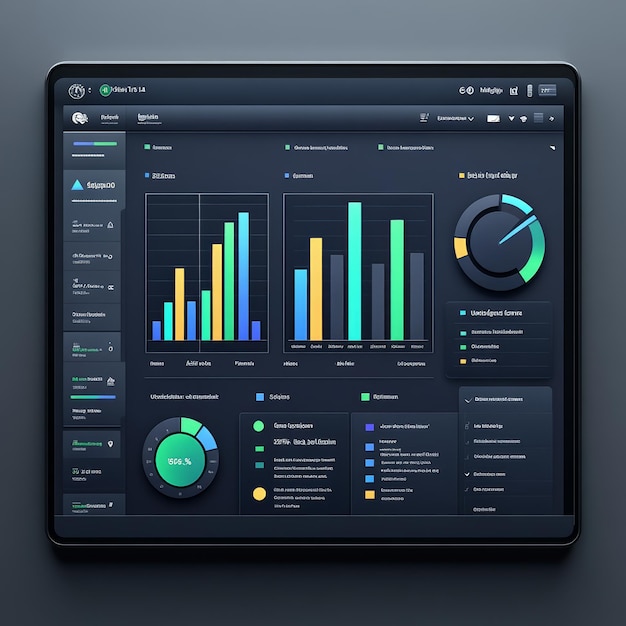 Photo simple flat vector screen with bar graph and pie chart