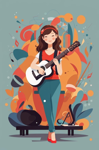 simple girl cute vector design Musician flat