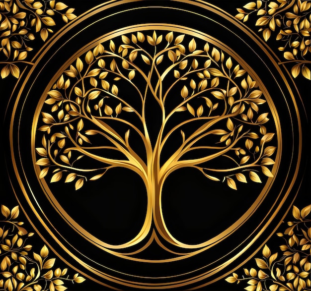 Photo simple golden tree design with a black outline