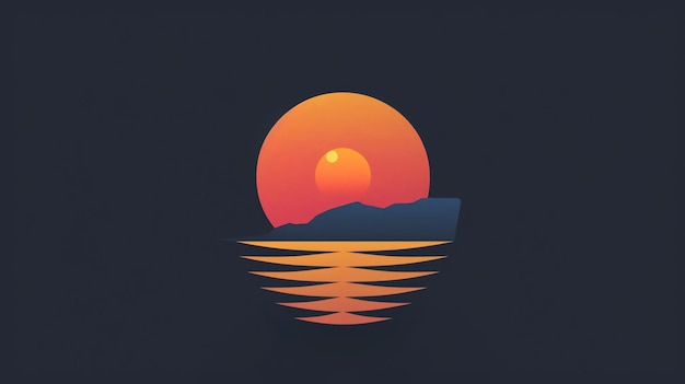 Photo simple graphic design of a sunset over a mountain and water