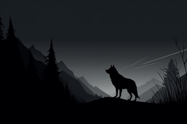 Photo simple grey wolf silhouette on a dark field minim minimalist background image wallpaper