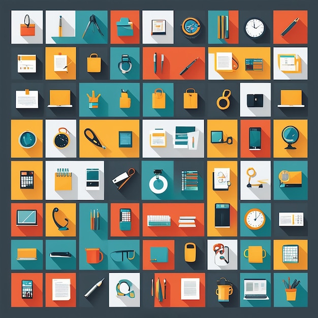 Photo simple icons employees and office tools