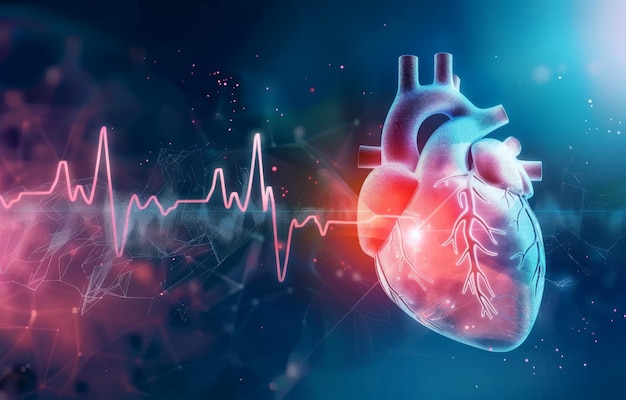 A simple illustration of a heart with an ECG line symbolizing heart health and medical monitoring Heart ECG line medical concept