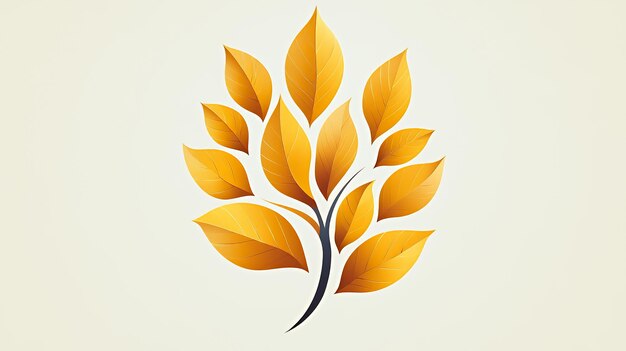 Photo a simple illustration of a tree branch with ten golden leaves set against a white background