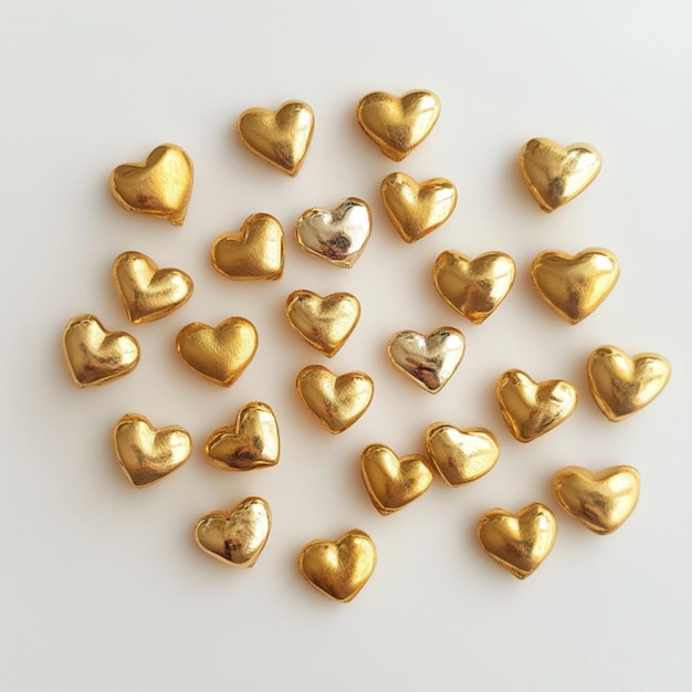 Photo simple image of small golden hearts on a white background