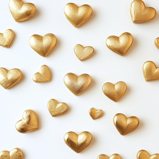 Photo simple image of small golden hearts on a white background