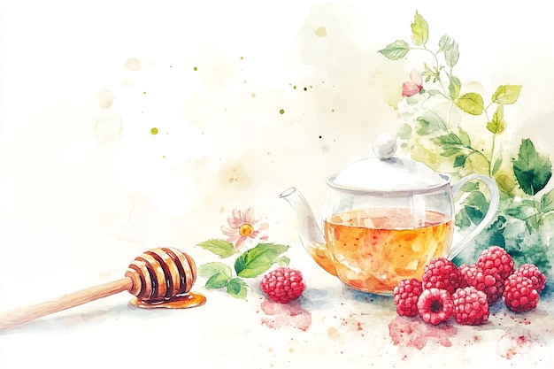 A simple yet inviting watercolor scene with a teapot a teacup