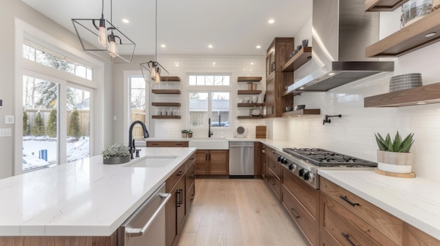 Simple Kitchen with White Countertops a Single Backsplash and Clean Lines