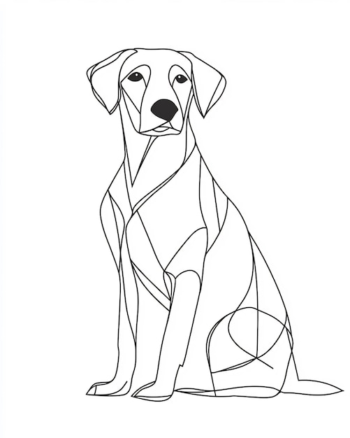 Photo a simple line art of a dog sitting patiently with just a few lines capturing its essence