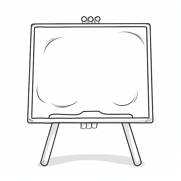 A simple line drawing of a blank chalkboard easel with three pieces of chalk on top