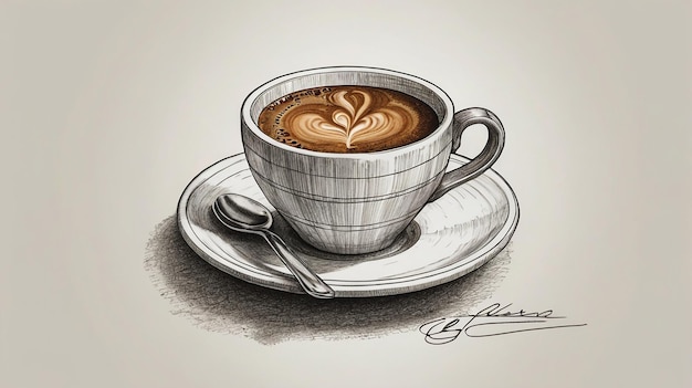 Photo simple line drawing of a coffee cup