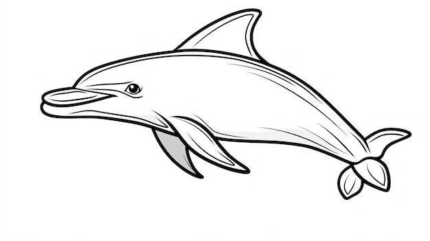 A simple line drawing of a dolphin leaping out of the water The dolphin is drawn in a cartoon