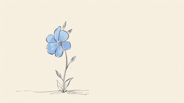 Photo a simple line drawing of a flower the flower has five petals and a long stem with two leaves