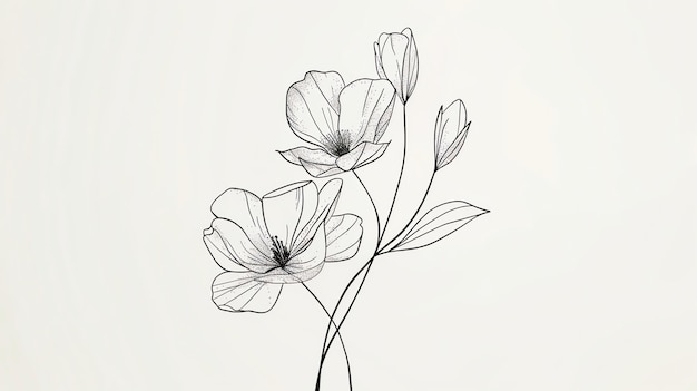 Photo simple line drawing of flowers