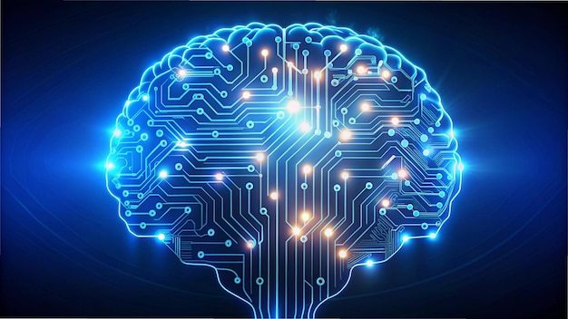 Photo a simple line drawing of a human brain with subtle glowing circuit patterns