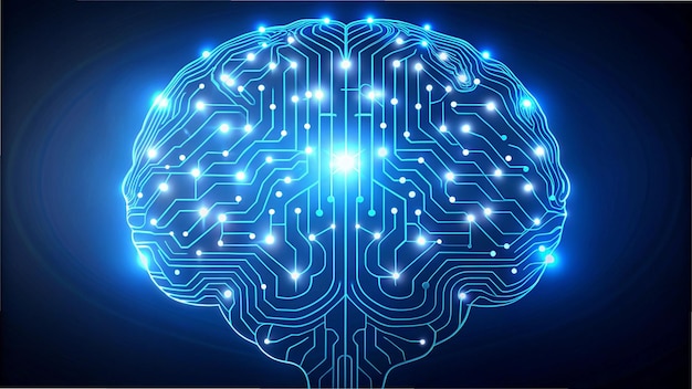 Photo a simple line drawing of a human brain with subtle glowing circuit patterns