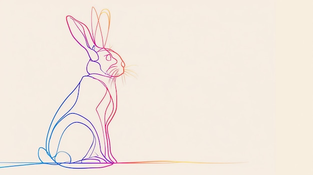 A simple line drawing of a rabbit The rabbit is sitting in a field and looking to the side