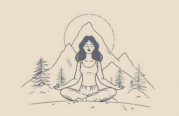 Photo simple line drawing of a woman in yoga attireinternational yoga day