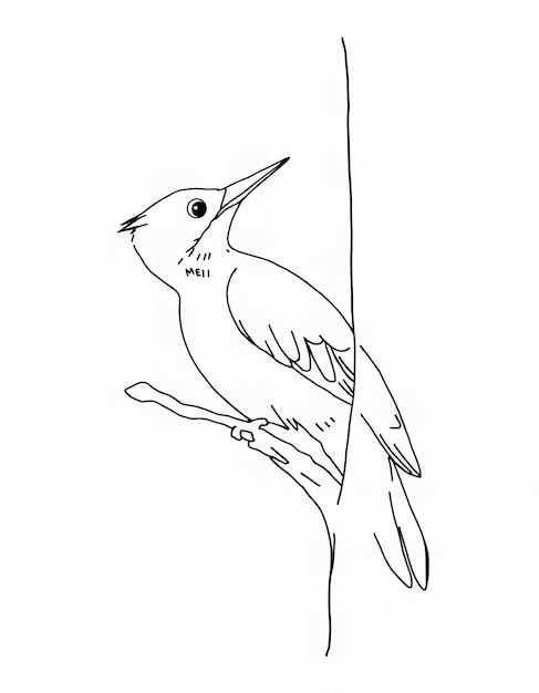 Photo simple line drawing of a woodpecker