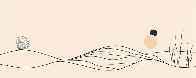 Photo in simple linear style a continuous one line drawing of an oyster shell with a pearl seashell symbol and banner of beauty spa and wellness salon outline modern illustration