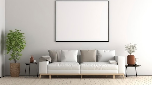 a simple living room interior design with a mockup frame