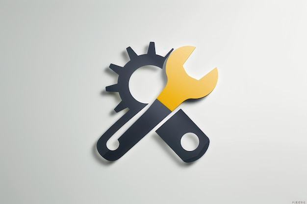 Photo a simple logo combines a gear and wrench representing mechanical tools often used in repair and construction tasks generative ai