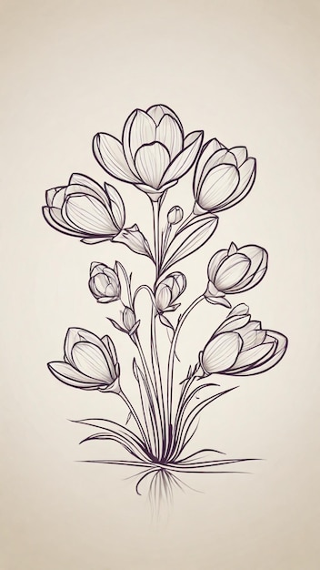 Simple and minimal line art Crocus Flower design