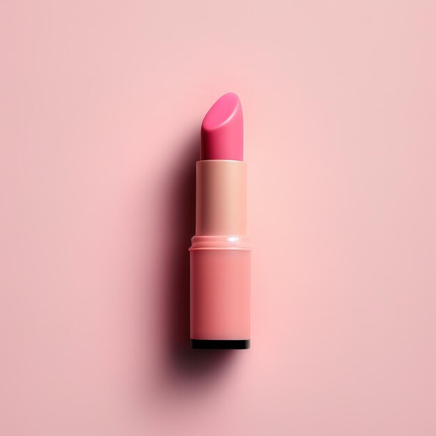 Photo simple minimal pink lipstick on a pink flat background, clean and minimalist