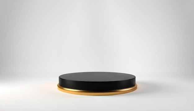 Simple minimal podium stage mockup blank space for product display 3d shiny black round gold stand