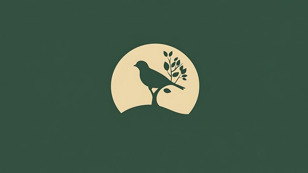 Photo simple minimalist design of a bird in a tree silhouette on a green background