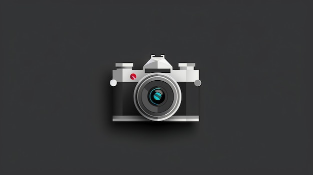 A simple minimalist illustration of a camera on a black background