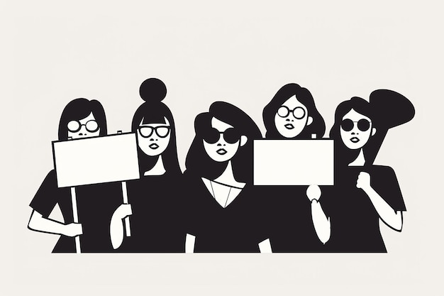 Photo simple minimalistic flat illustration of women on strike black and white