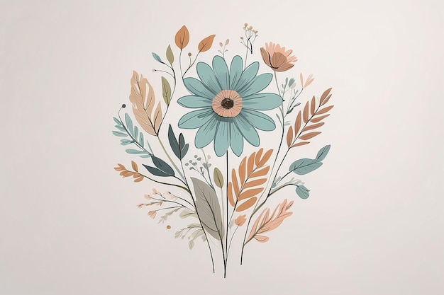 Photo a simple minimalistic flower art with mild colours using boho style