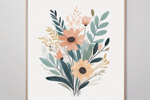 Photo a simple minimalistic flower art with mild colours using boho style