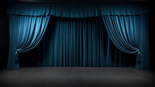 Simple Minimalistic Theater Stage Dark Blue Curtains