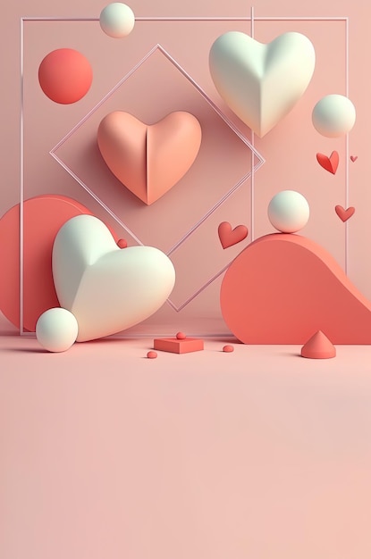 Simple and Minimalistic Valentine's Day Background with Cute Hearts and Love Symbols