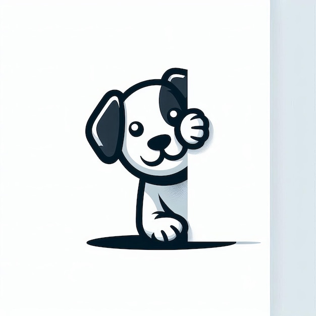 Photo a simple minimalistic vector illustration of a cute dog peeking from behind a wall