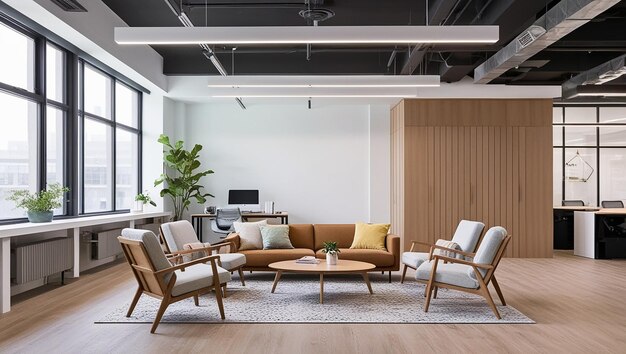 Photo simple modern style open office interior with a comfortable and clean atmosphere