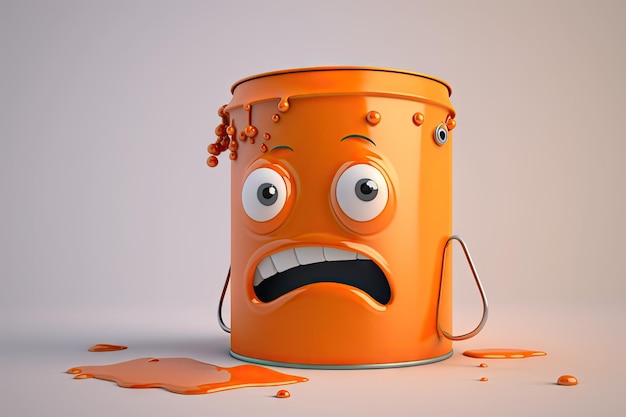 Simple paint can character orange color on light background