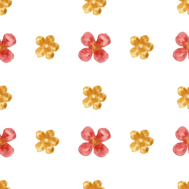 A simple pattern with watercolor flowers Yellow and red on a white background