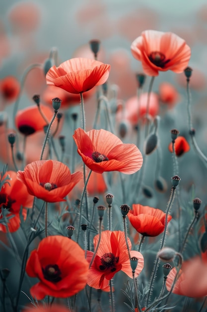 Simple photo of red poppies on a plain pastel backdrop