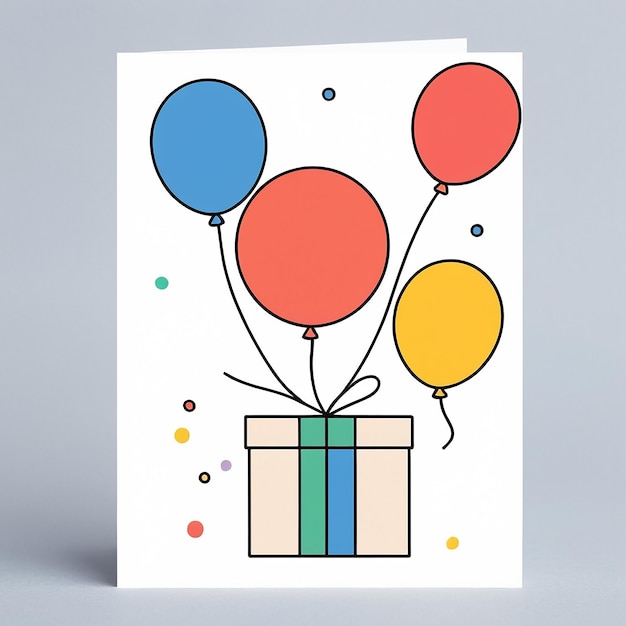 Simple picture of happy birthday card decorative elements with gift box