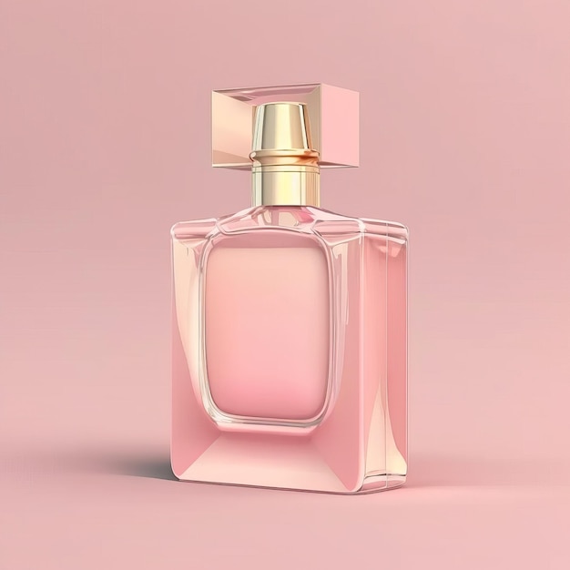 simple pink elegant perfume bottle on a pink flat Background, clean and minimalist