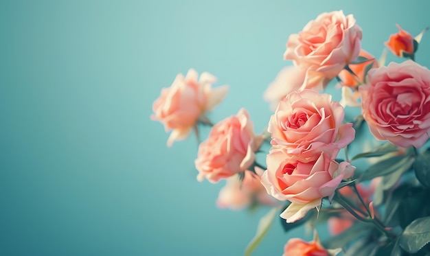 Simple pink roses and turquoise background