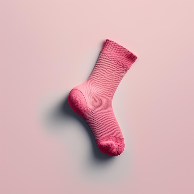 simple pink sock on a pink flat Background, clean and minimalist top view