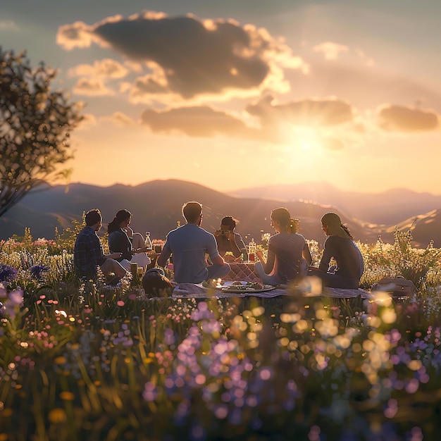 Simple Pleasures in Nature 3D Render of Friends Countryside Picnic