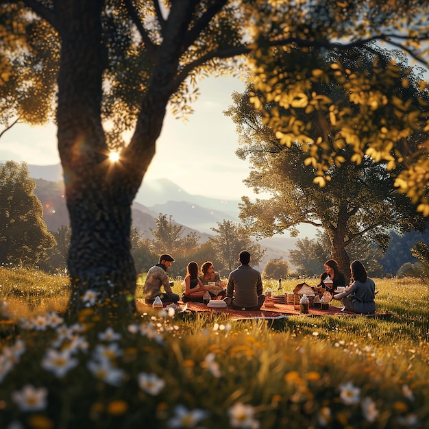 Simple Pleasures in Nature 3D Render of Friends Countryside Picnic